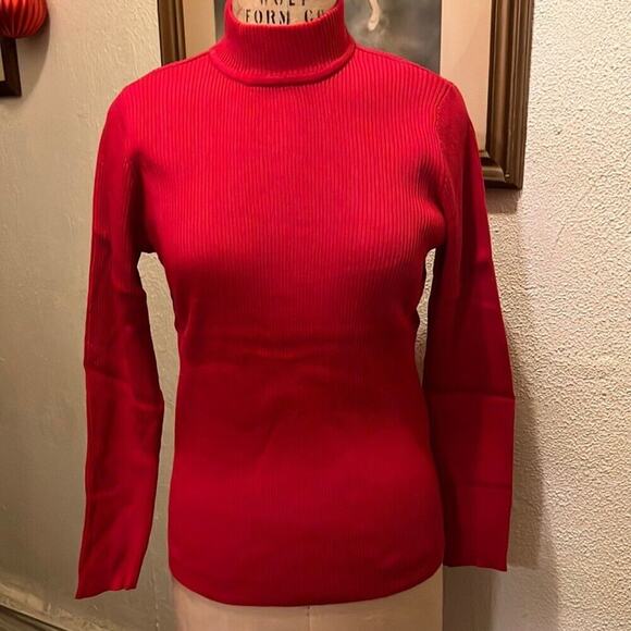 Karen Scott Cotton Solid Rib Mock-Neck Sweater Red Amore NWT Size M - Picture 1 of 10